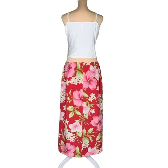 Talbots Pure Silk Faux Wrap Skirt 12 Petite Pink VTG 90s Hawaiian - Picture 2 of 16